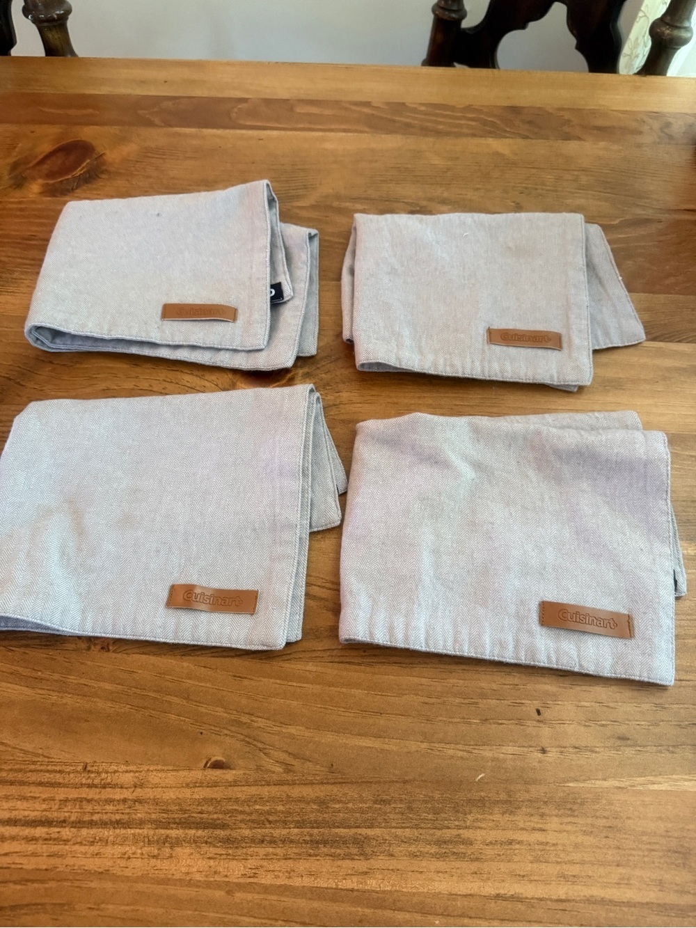 Cuisinart Light Gray Herringbone Cloth Napkin with Black Brand Tag